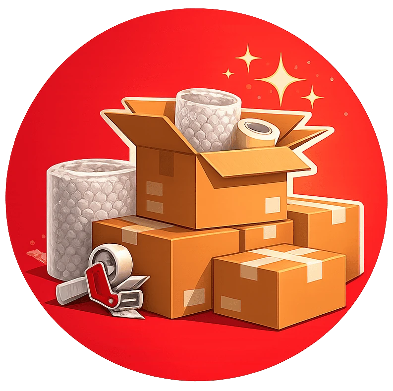 Illustration of packing boxes and bubble wrap